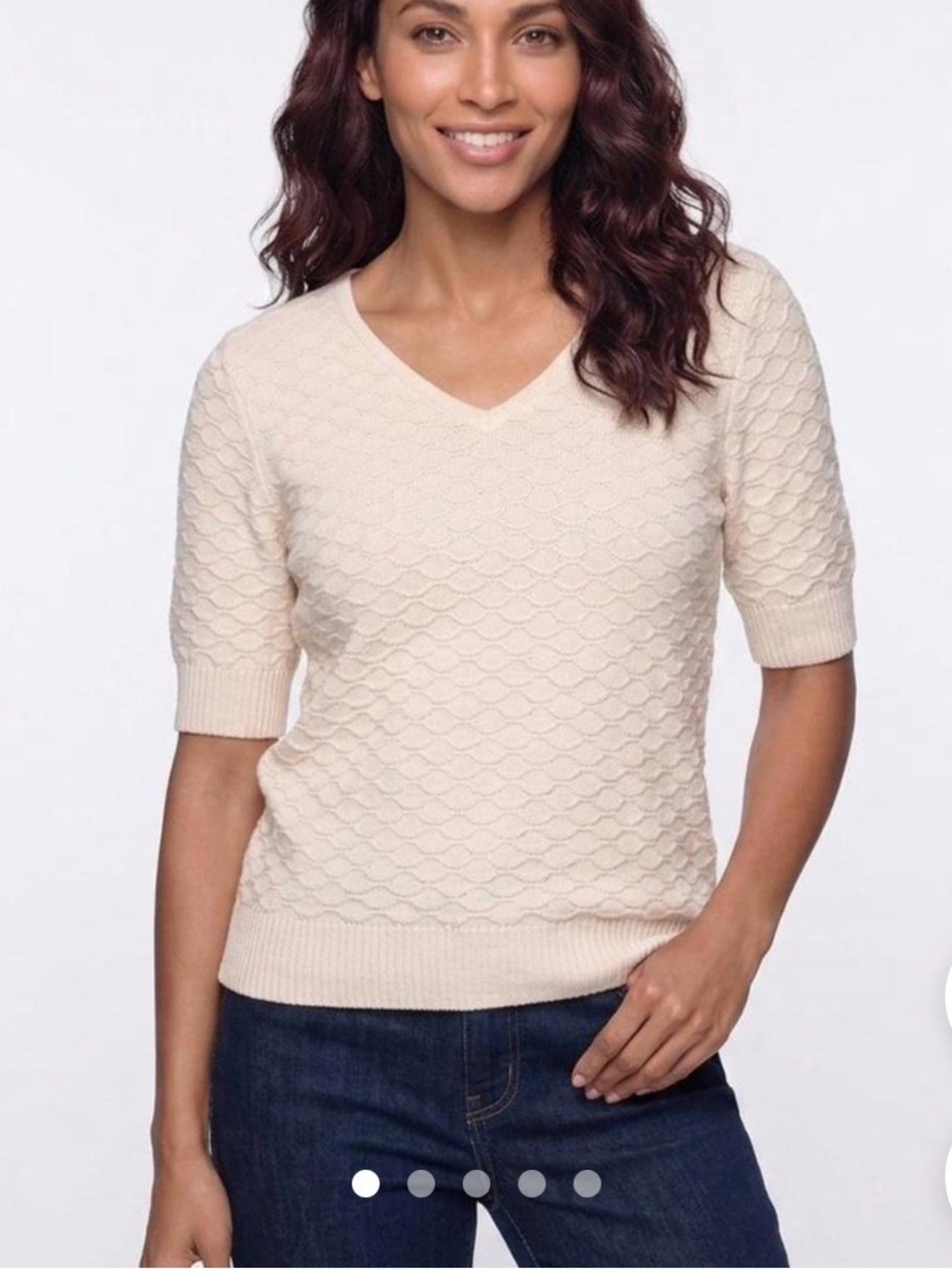 Ella Moss Textured Honeycomb Knit V-Neck Elbow Sleeve Sweater